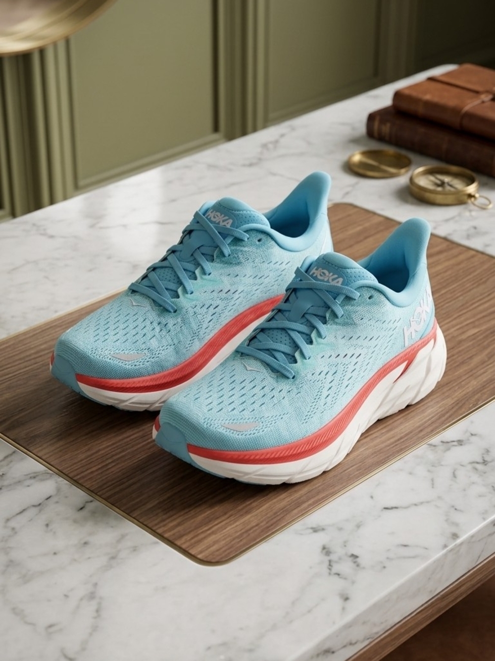 Hoka Women's Aqua Running Shoes with Coral Trim